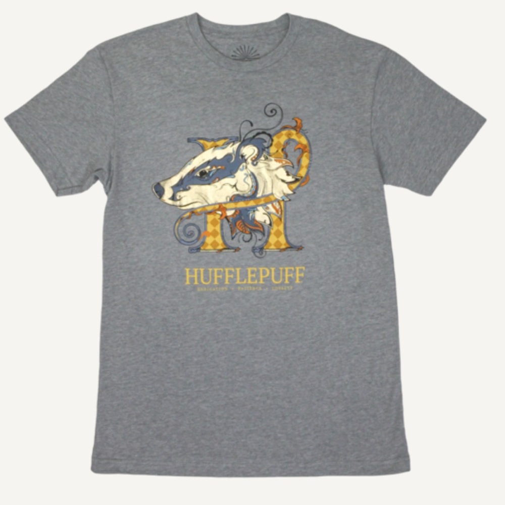 Hufflepuff™ Ornate House Crest Gold Foil Grey Tee